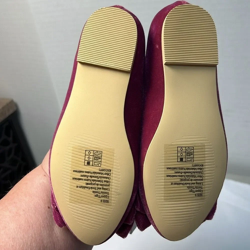 Janie and Jack 100048212 Velvet Bow Ballet Flat Burgundy Raspberry NWT